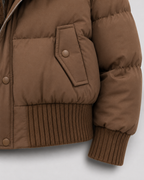 Women's Cropped Puffer Jacket with Ribbed Knit Collar