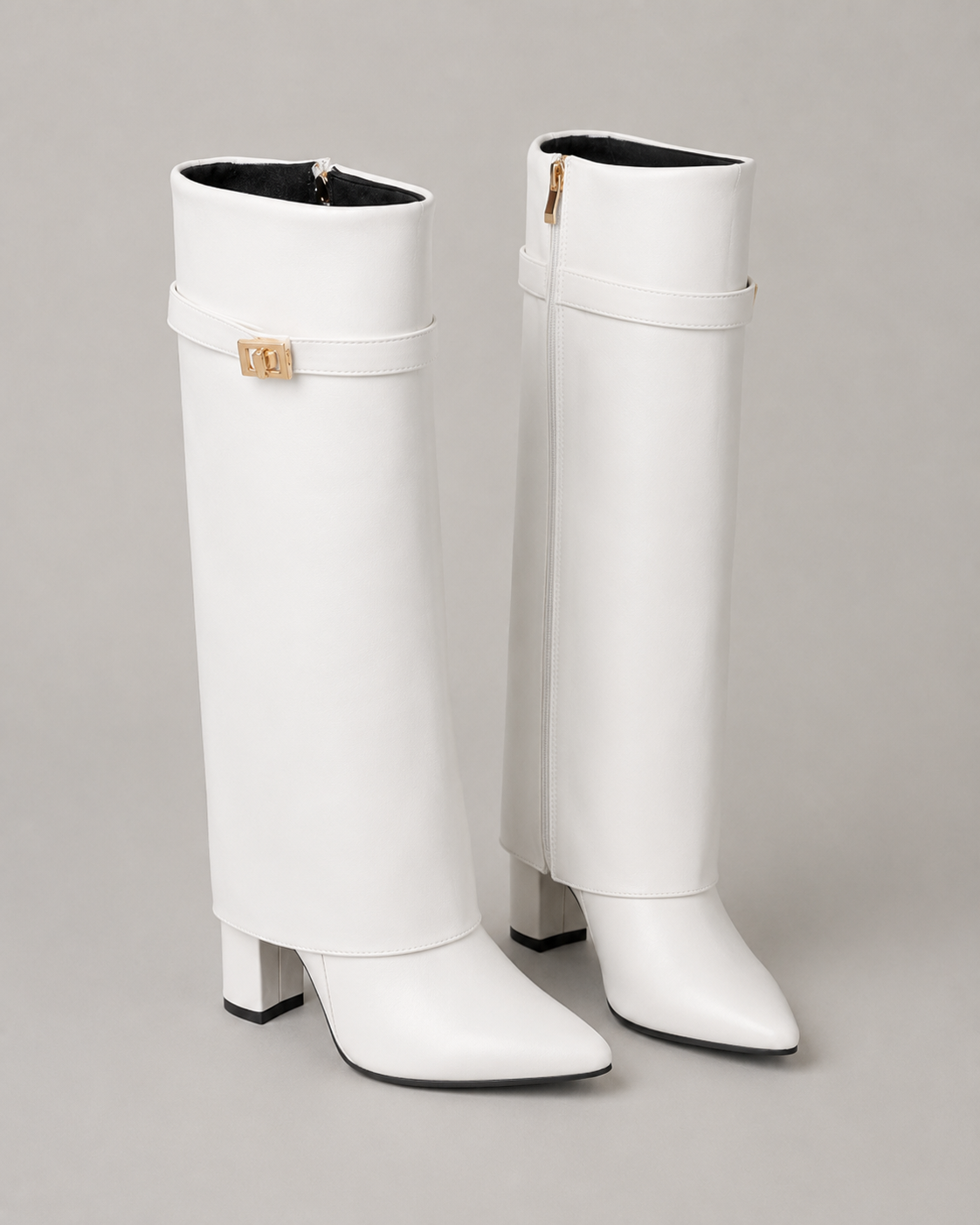 Women's Pointed Toe Knee-High Boots Buckle Block Heel
