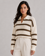 Women's Striped Collared Knit Sweater