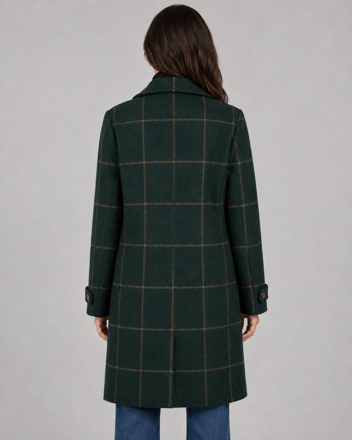 Women's Windowpane Check Tailored Long Winter Coat