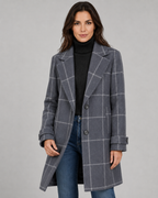 Women's Windowpane Check Tailored Long Winter Coat