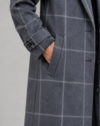 Women's Windowpane Check Tailored Long Winter Coat