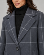 Women's Windowpane Check Tailored Long Winter Coat