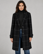Women's Windowpane Check Tailored Long Winter Coat