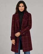 Women's Windowpane Check Tailored Long Winter Coat