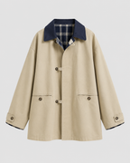 Women's Barn Jacket – Contrast Collar Plaid Lining Relaxed Fit