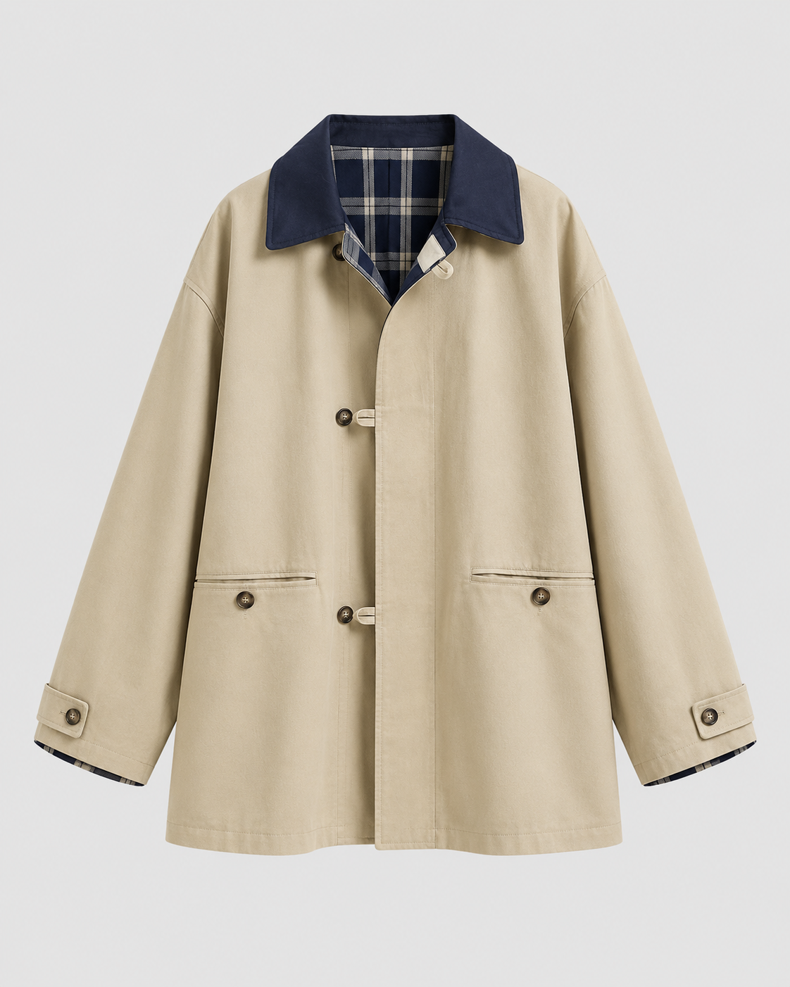 Women's Barn Jacket – Contrast Collar Plaid Lining Relaxed Fit