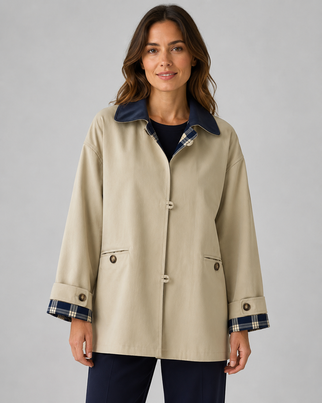 Women's Barn Jacket – Contrast Collar Plaid Lining Relaxed Fit