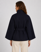 Women's Belted Funnel Neck Cape – Wide Sleeve Hip Length