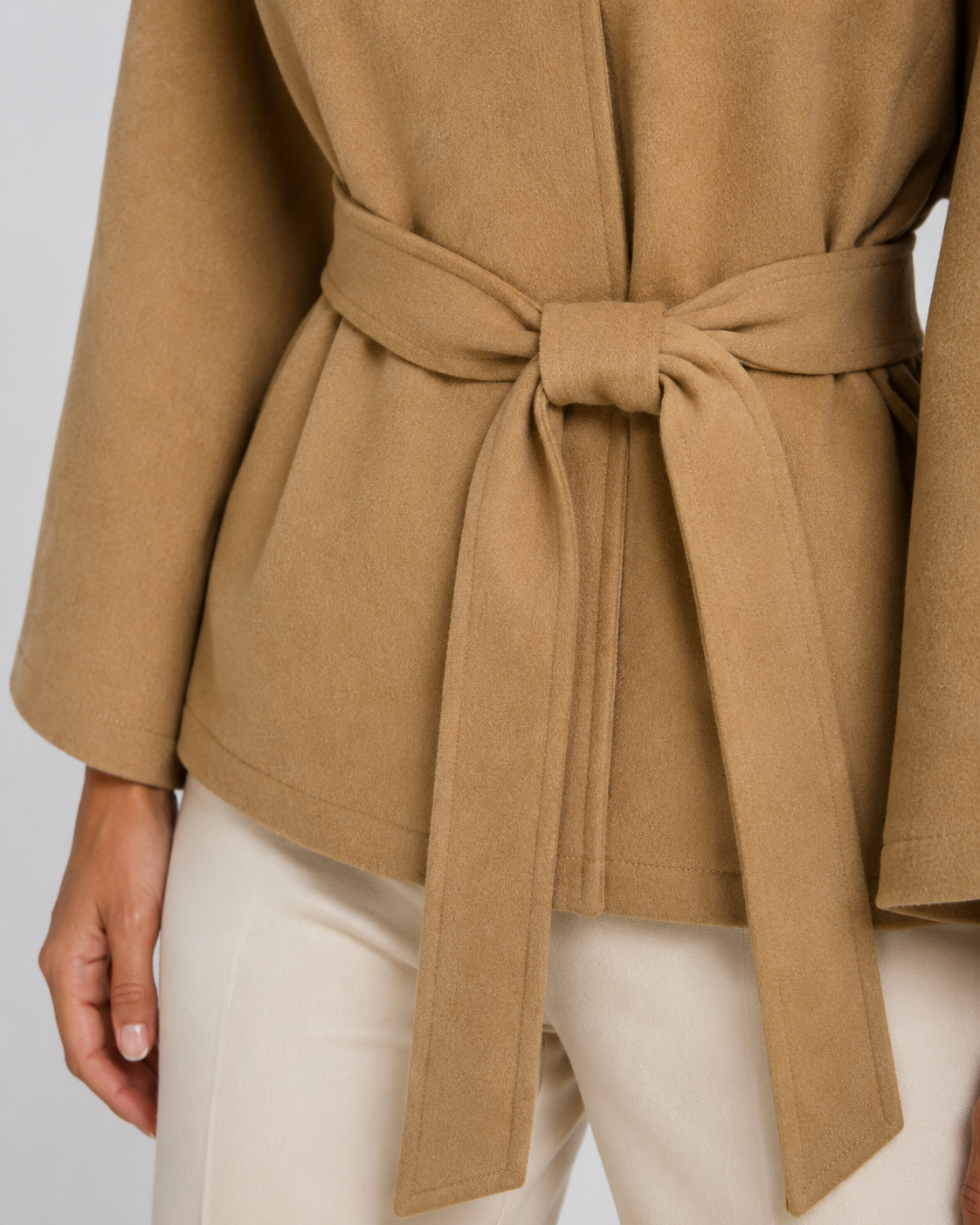 Women's Belted Funnel Neck Cape – Wide Sleeve Hip Length