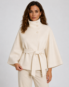 Women's Belted Funnel Neck Cape – Wide Sleeve Hip Length