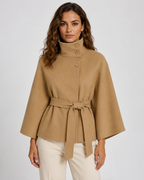 Women's Belted Funnel Neck Cape – Wide Sleeve Hip Length