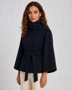 Women's Belted Funnel Neck Cape – Wide Sleeve Hip Length