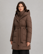 Women's Belted Puffer Parka - Hooded Longline Fit