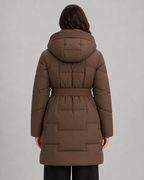 Women's Belted Puffer Parka - Hooded Longline Fit