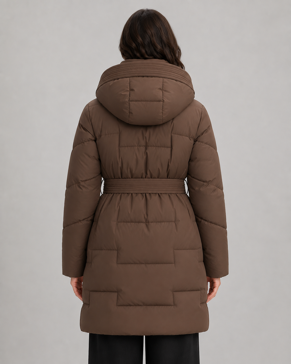 Women's Belted Puffer Parka - Hooded Longline Fit