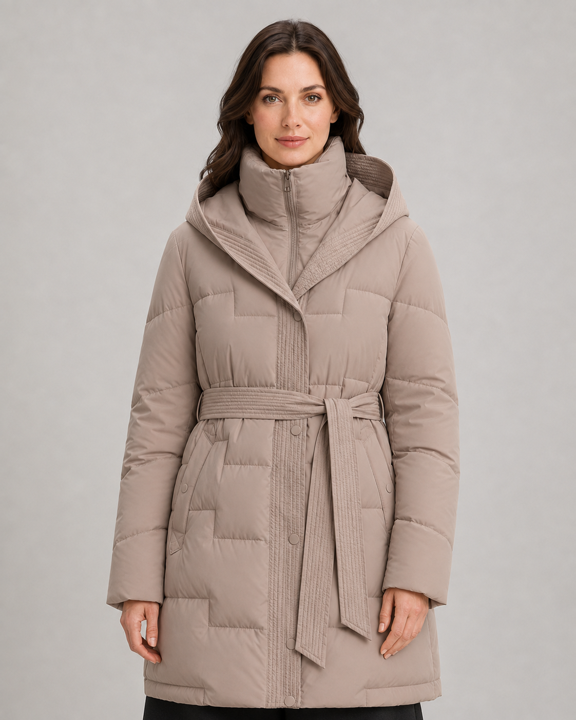 Women's Belted Puffer Parka - Hooded Longline Fit