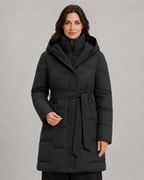 Women's Belted Puffer Parka - Hooded Longline Fit
