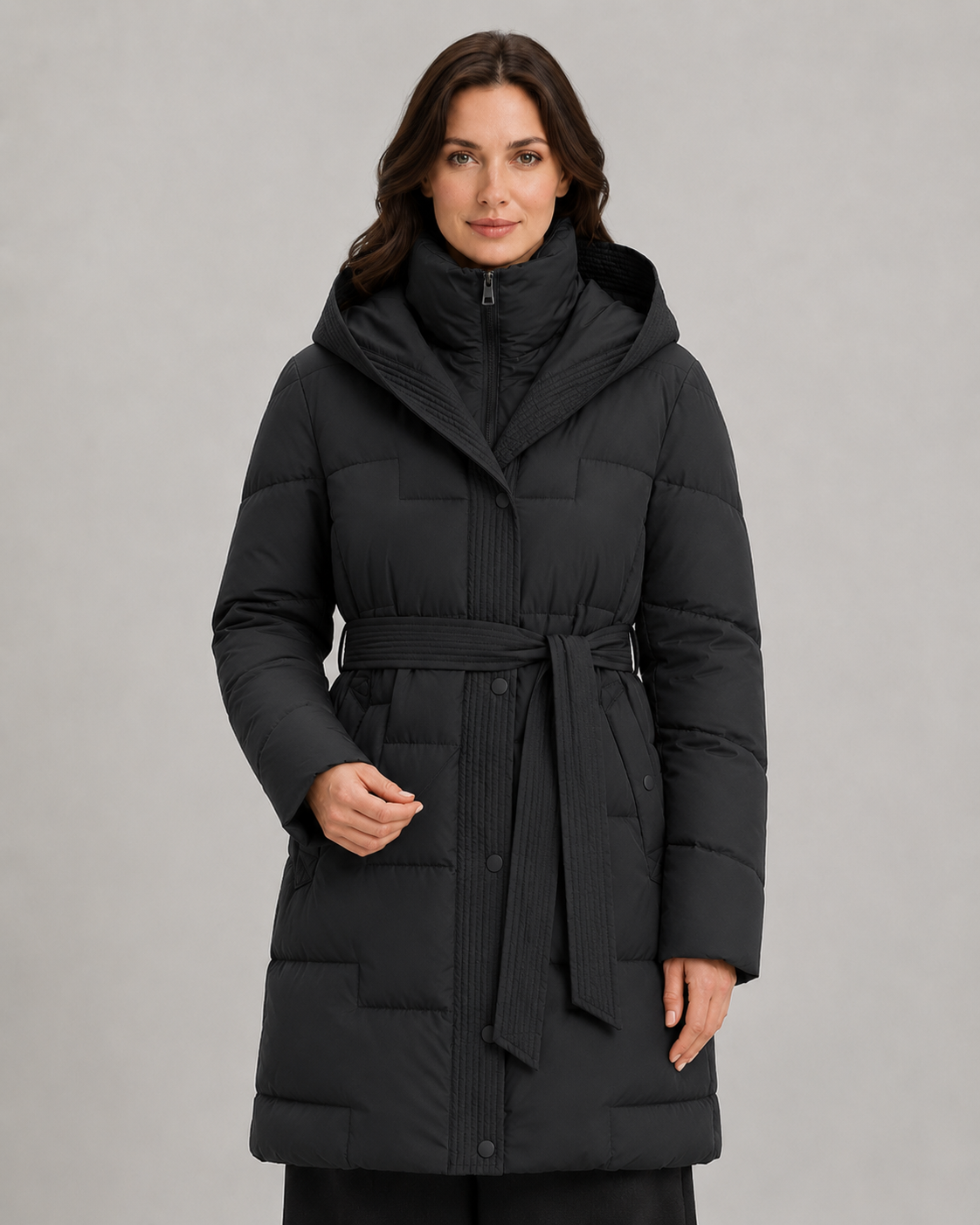 Women's Belted Puffer Parka - Hooded Longline Fit