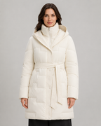 Women's Belted Puffer Parka - Hooded Longline Fit