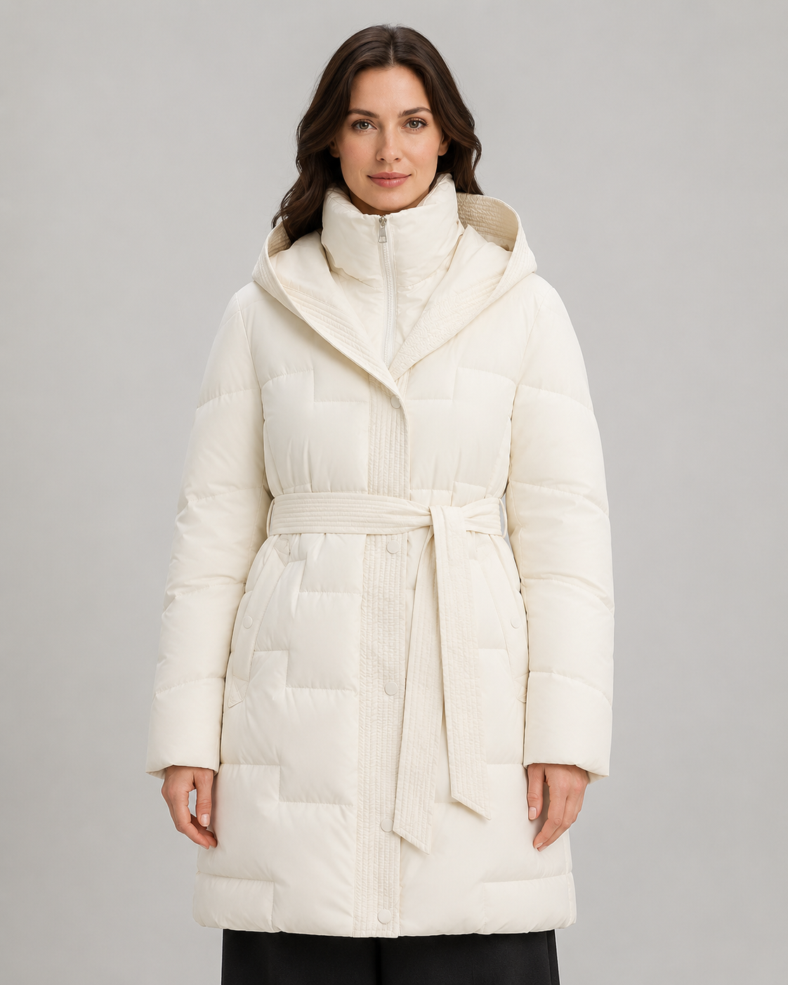 Women's Belted Puffer Parka - Hooded Longline Fit