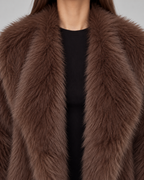 Women's Brown Faux Fur Jacket - Plush Wide Collar Cropped Relaxed Fit
