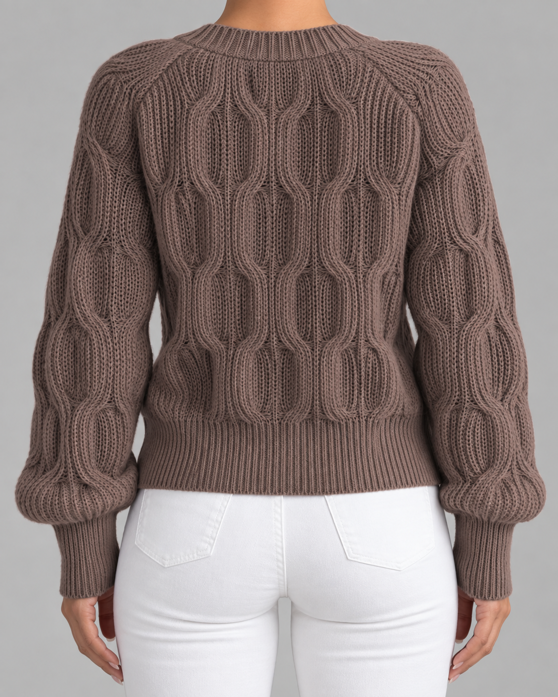 Women's Cable Knit Bow Cardigan - V-Neck Button Front Balloon Sleeve