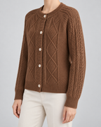 Women's Cable Knit Button Cardigan - Crew Neck Regular Fit