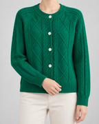 Women's Cable Knit Button Cardigan - Crew Neck Regular Fit