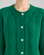 Women's Cable Knit Button Cardigan - Crew Neck Regular Fit