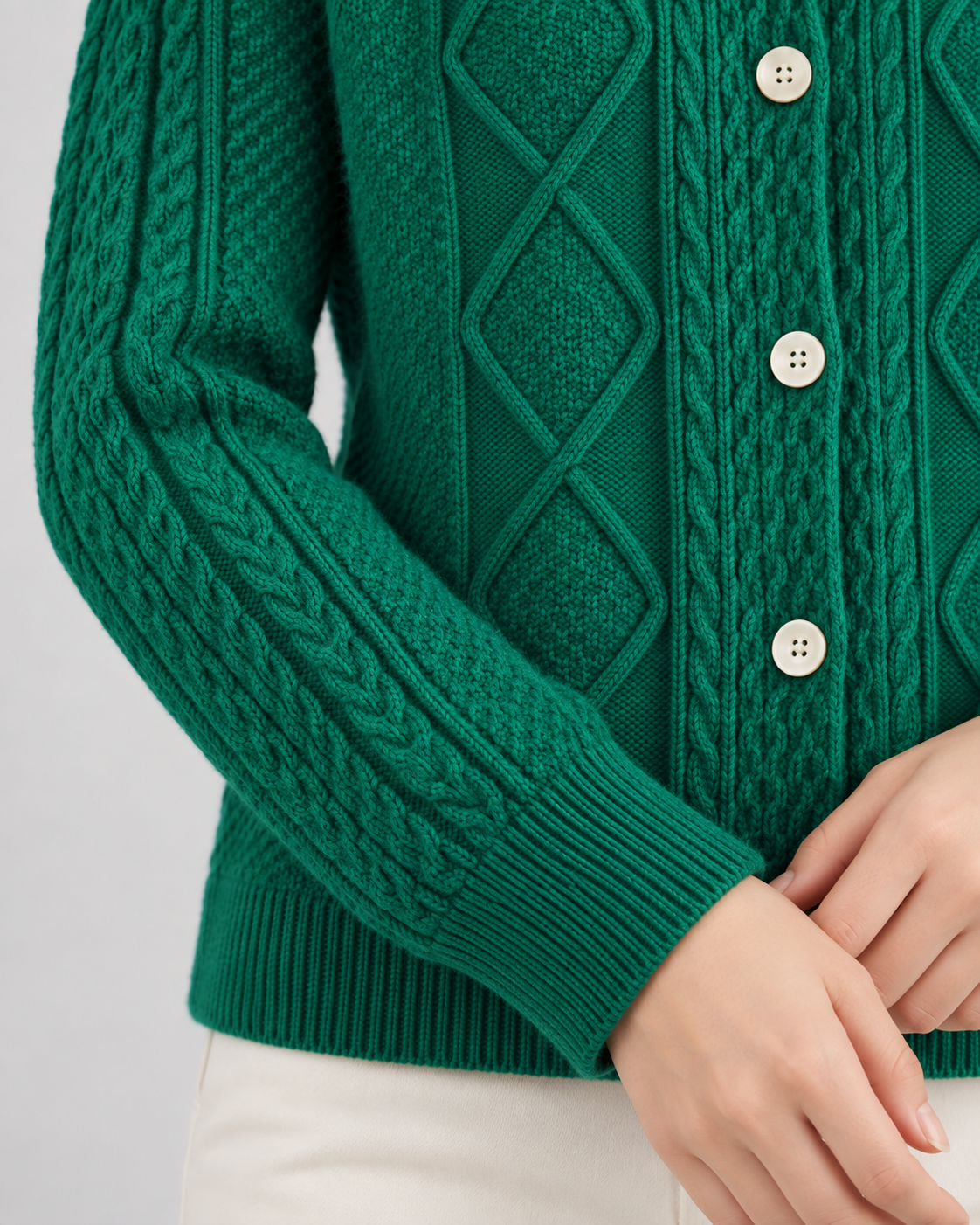 Women's Cable Knit Button Cardigan - Crew Neck Regular Fit
