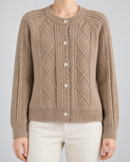 Women's Cable Knit Button Cardigan - Crew Neck Regular Fit