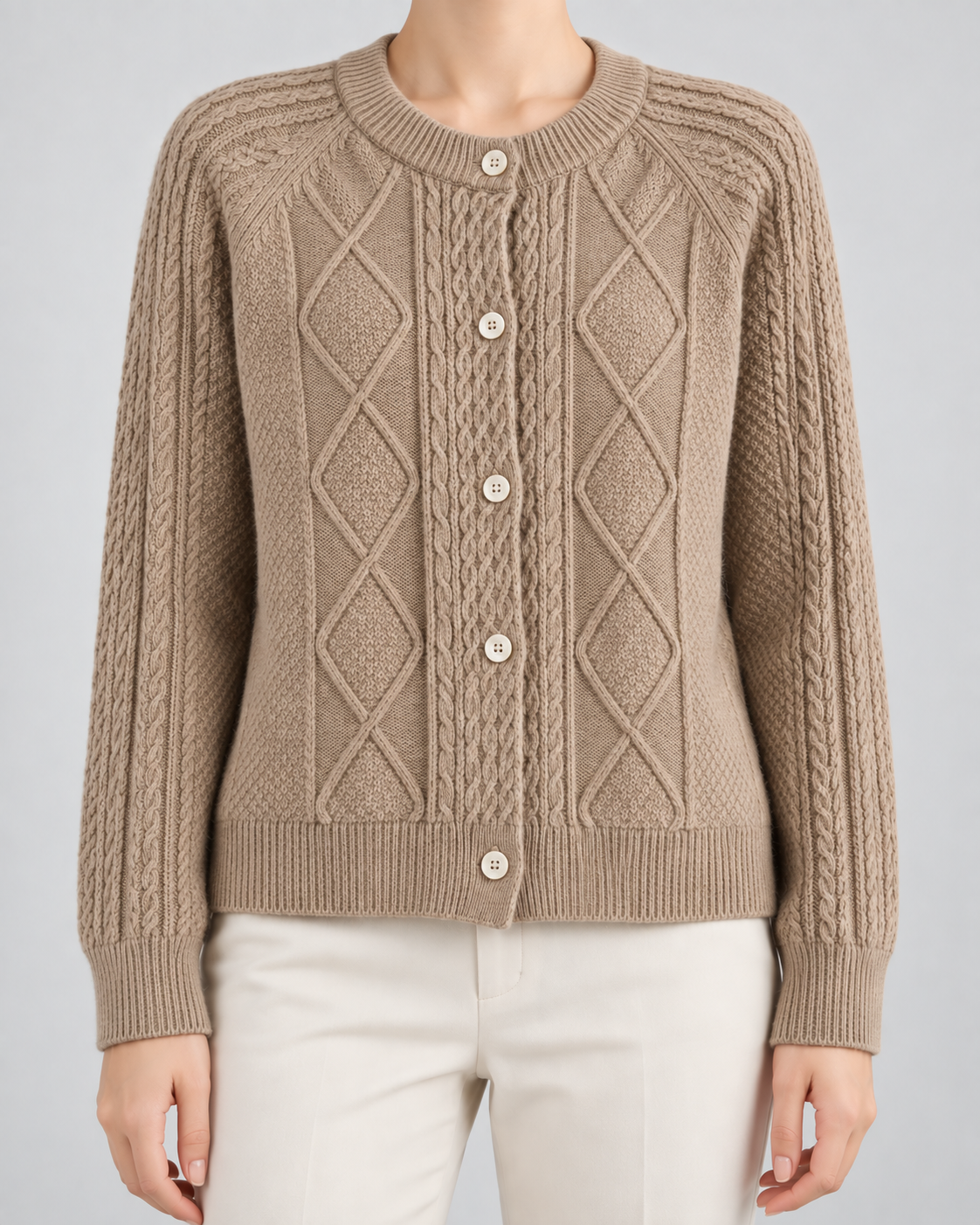 Women's Cable Knit Button Cardigan - Crew Neck Regular Fit