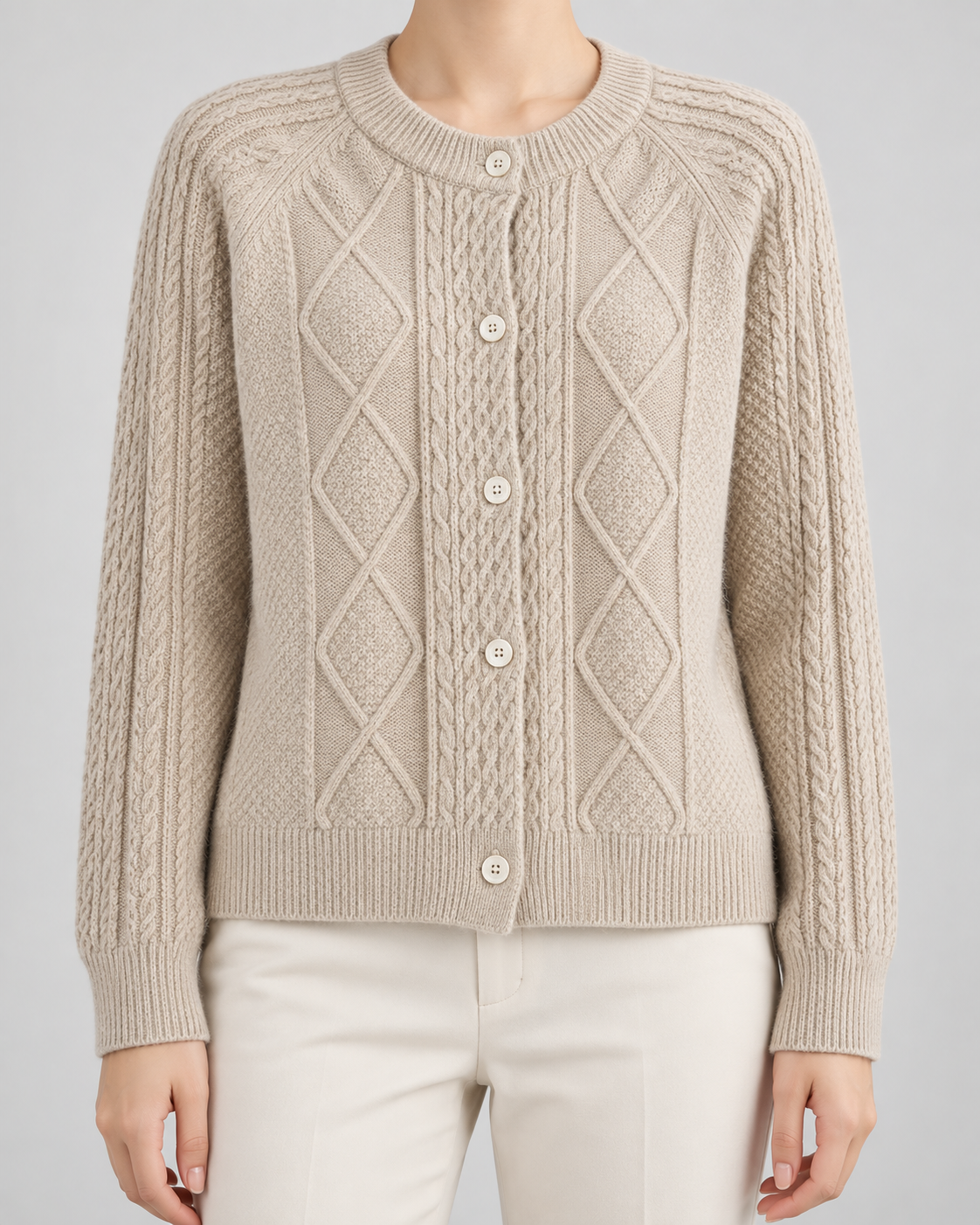 Women's Cable Knit Button Cardigan - Crew Neck Regular Fit