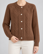 Women's Cable Knit Button Cardigan - Crew Neck Regular Fit