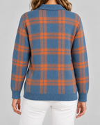 Women's Checked Knit Cardigan - Collared Button Front Relaxed Fit