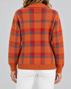 Women's Checked Knit Cardigan - Collared Button Front Relaxed Fit