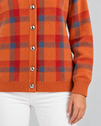 Women's Checked Knit Cardigan - Collared Button Front Relaxed Fit