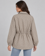 Women's Checked Utility Jacket - Drawstring Waist Snap Front