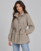 Women's Checked Utility Jacket - Drawstring Waist Snap Front