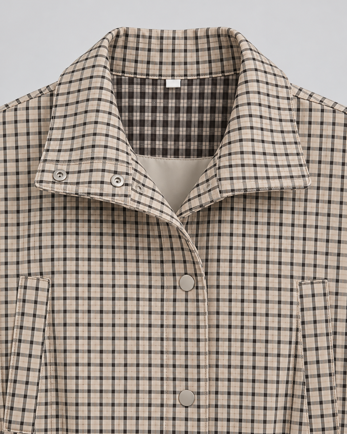 Women's Checked Utility Jacket - Drawstring Waist Snap Front