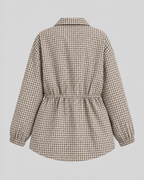 Women's Checked Utility Jacket - Drawstring Waist Snap Front