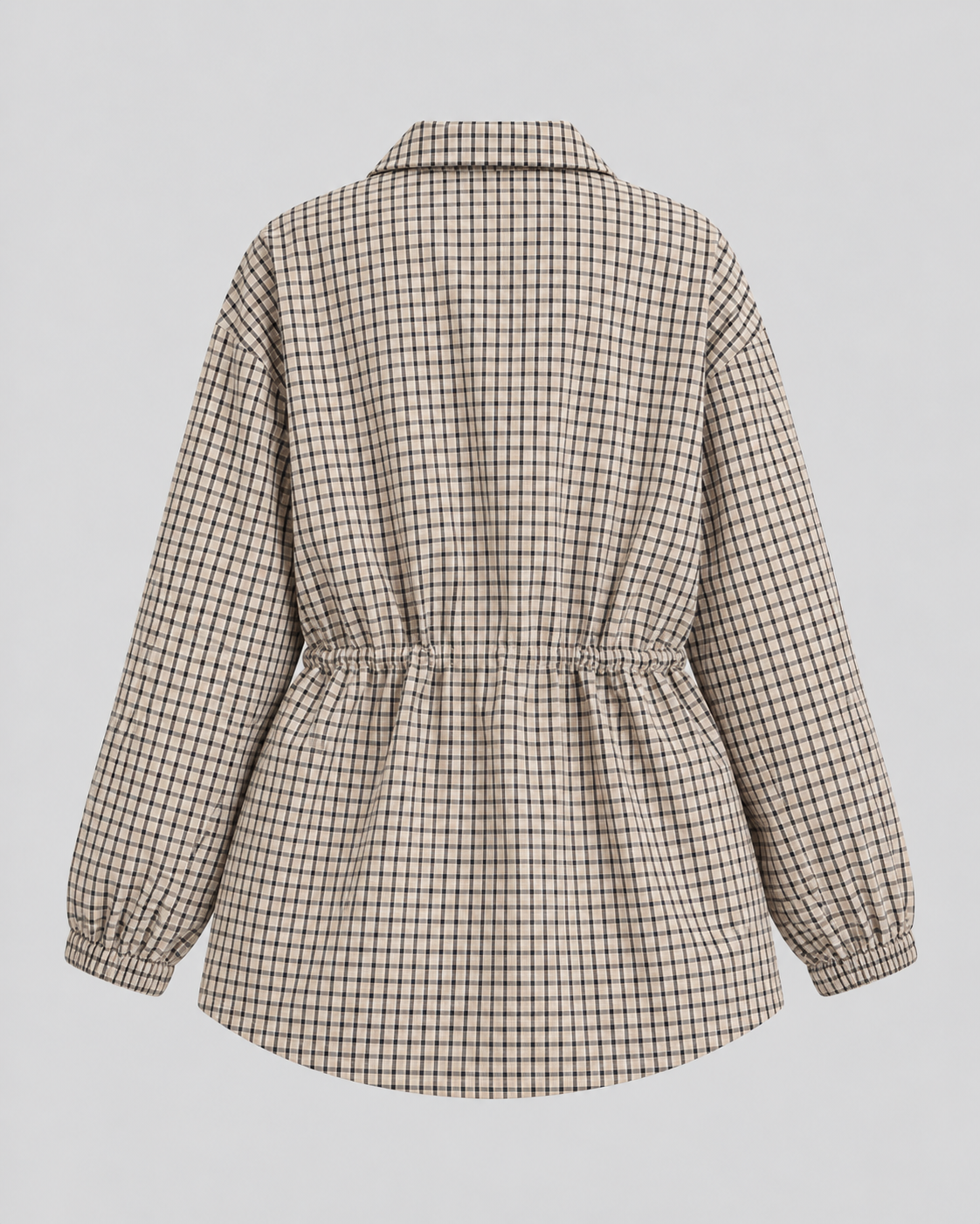 Women's Checked Utility Jacket - Drawstring Waist Snap Front