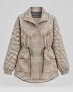 Women's Checked Utility Jacket - Drawstring Waist Snap Front