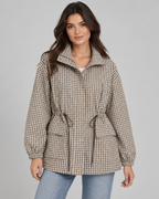 Women's Checked Utility Jacket - Drawstring Waist Snap Front