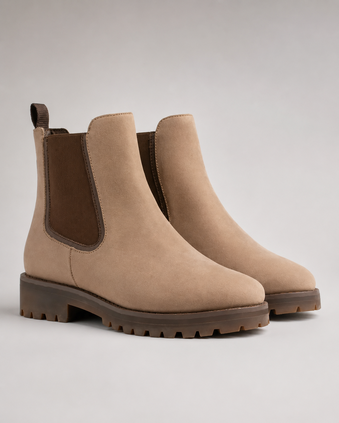 Women's Chelsea Boots - Suede-Look Chunky Lug Sole