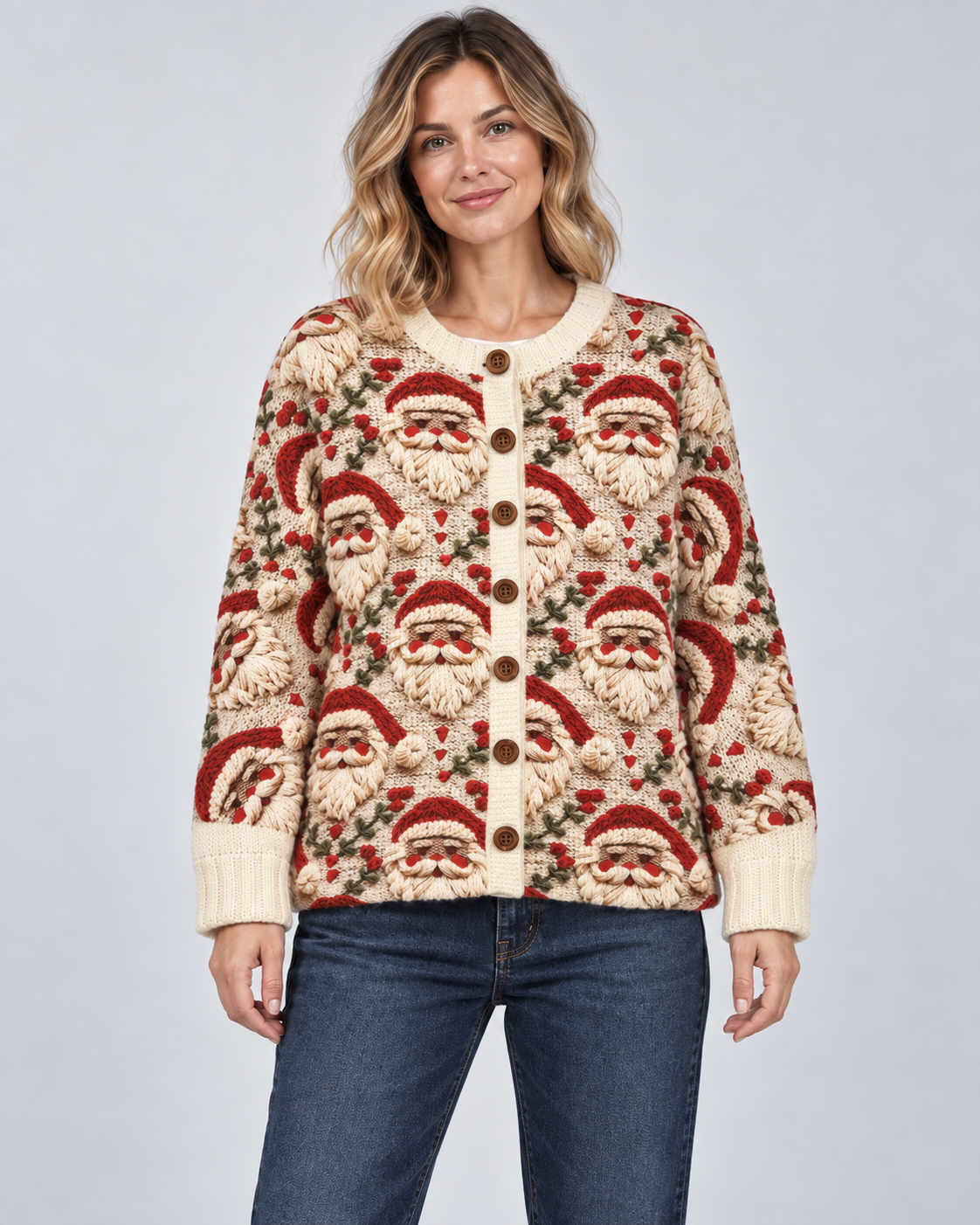 Women's Christmas Cardigan - Santa Button Front Knit