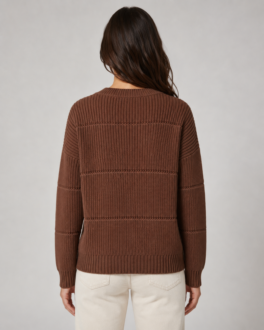 Women's Chunky Knit Crewneck Sweater - Ribbed Relaxed Fit
