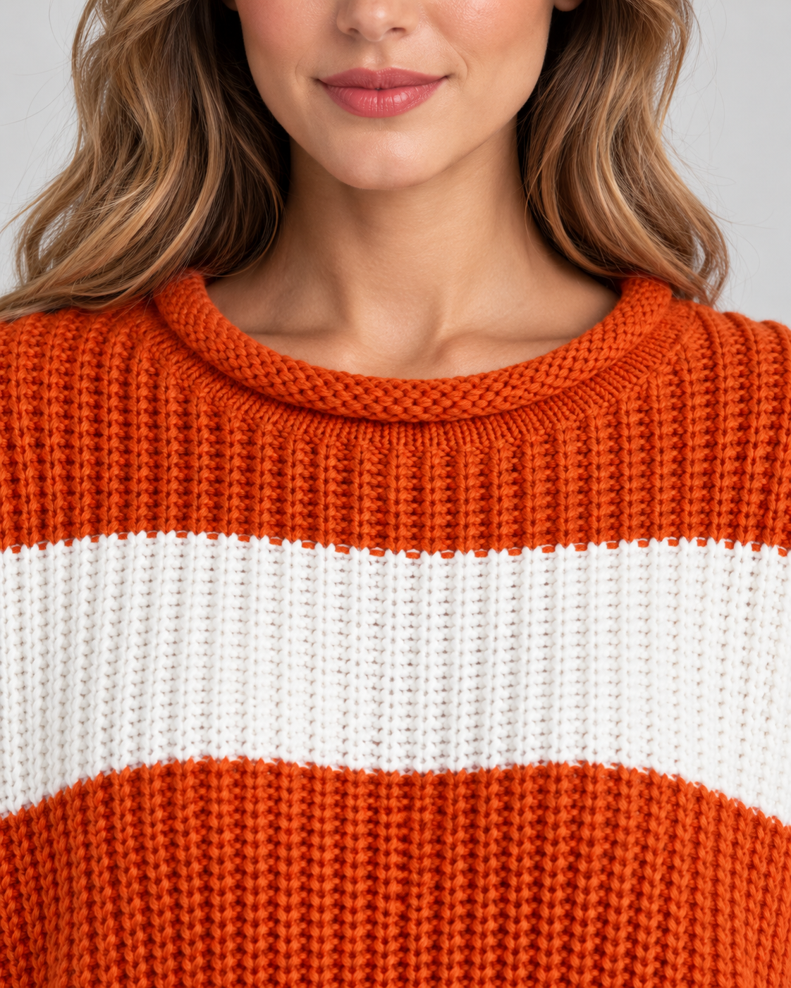 Women's Chunky Knit Striped Sweater – Oversized Crew Neck Pullover