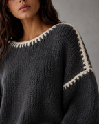 Women's Chunky Knit Sweater - Contrast Stitch Oversized Fit